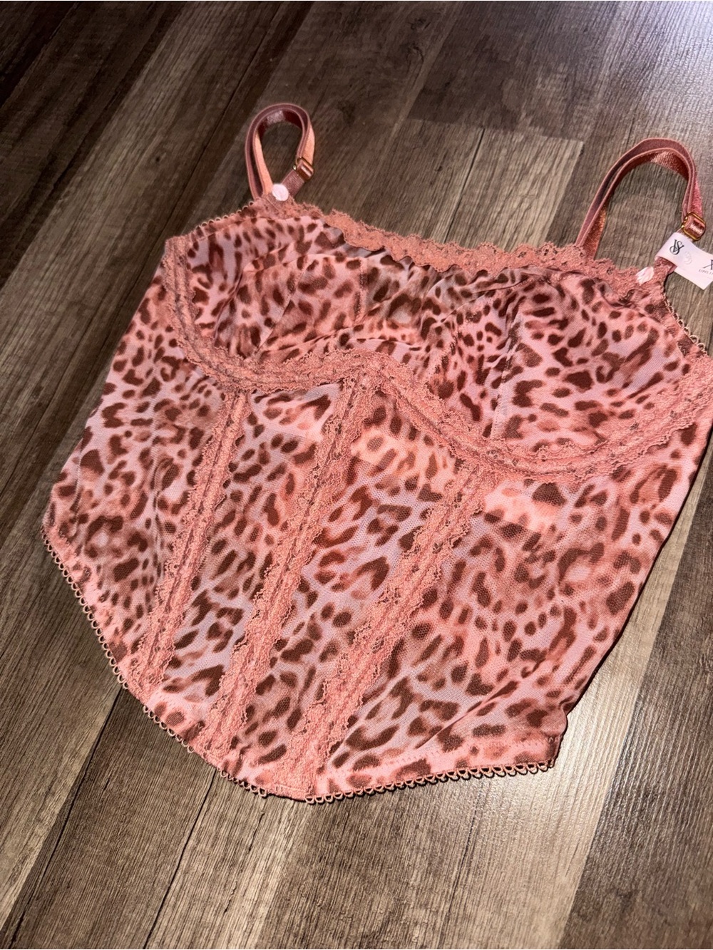 Victoria secret sheer corset top pink leopard print